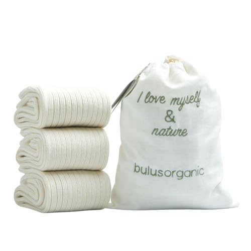 Bulusorganic 3 Pairs 98% Organic Cotton Crew Socks, Soft Breathable Non-Tight Seamless Casual Socks for Men & Women