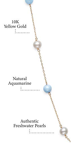 Belacqua Natural Milky Blue Aquamarine and Cultured Freshwater Pearl Station Necklace in 10K Yellow Gold, 18" Cable Chain, Real Pearl Jewelry for Women, Gift Box Included2