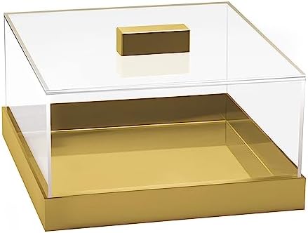Elavain Acrylic Square Cake Stand with Lid, Modern Gold Acrylic Tray with Clear Cake Dome Cover, Gold Cake Stand Wedding, Party Cake Tray, Cupcake Stand & Cake Holder Serving Tray| Shatter Resistant