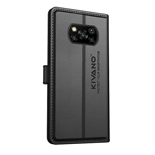 Image of KIVANO Poco X3 / Poco X3 Pro Professional Series Wallet Case | Luxurious Design | Premium | PU Leather Flip Case Back Cover | Magnetic Closure - Black