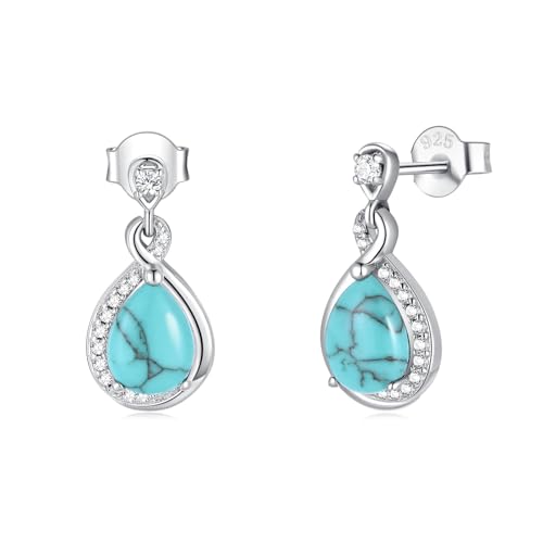 FANCIME Turquoise Sterling Silver Infinity Stud Dangle Earrings - Fine Turquoise Jewelry for Women