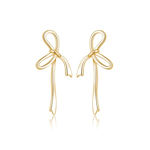 Reffeer Solid 925 Sterling Silver Bow Stud Earrings Ribbon for Women Teens Bowknot Stud Earrings Drops