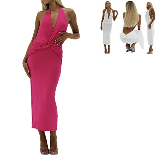 Zhongle 3D Flowers Halter Dress for Women,Sexy Floral Tassels Dress,Y2k Sleeveless Open Back Tassels Dress Sheer for Women (D-Rose Red,Small)