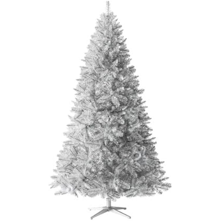 Treetopia Silver Artificial Christmas Tree | Silver Stardust Tinsel - 7 Ft | Pre-lit with 500 LED Candlelight Clear Lights | Includes Tree Stand, On/Off Foot Pedal, Extra Bulbs & Fuses
