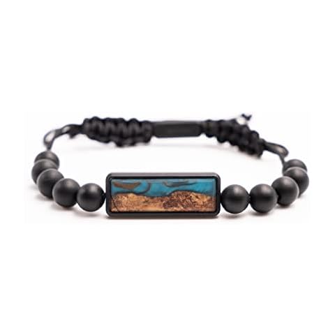CARVED Burl Wood & Resin Bracelet with Onyx Beads Cover