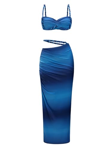 Women's Two Piece Skirt Sets Summer Beach Sexy Ruched Backless