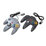 YYU Set of 2 Classic 64 Wired Controller Joystick for N64 Video Game System N64 Console (Black & Grey)