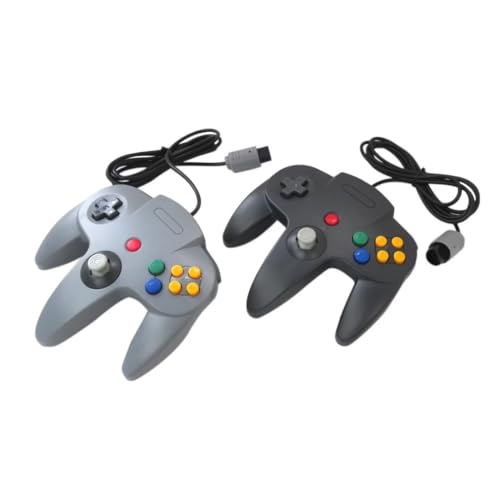 YYU Set of 2 Classic 64 Wired Controller Joystick for N64 Video Game System N64 Console (Black & Grey)