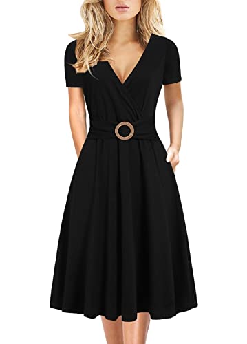 Women's Elegant Criss-Cross V Neck Vintage Short Sleeve Work Casual