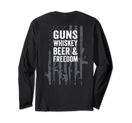 Guns Whiskey Beer And Freedom - Divertido bebida de Estados Unidos - en la parte posterior Manga Larga