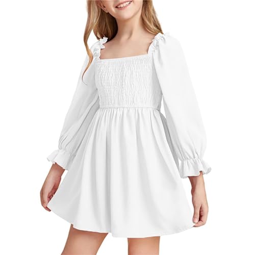 Vestidos de niña vestido festivo princesa niña verano nueva falda de manga larga falda volantes cintura alta vestido para vestidos vestido de tul vestido de fiesta ropa larga, Blanco, 6-7 años