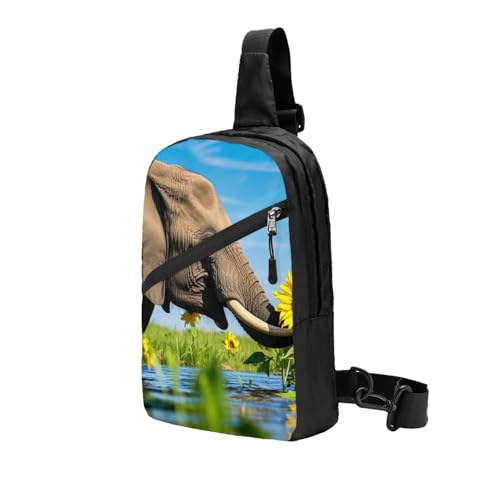 Elephant and Sunflower Print Men's and Women's Foldable Crossbody Bag,Sports Crossbody Bags,and Daily Chest Bags2