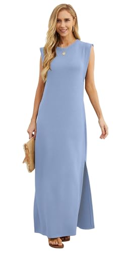 Image of GRECERELLE 2026 Women Year-Round Casual Round Neck Loose Split Wrinkle-Free Long Maxi Vacation Dress with Pockets (XXS-4XL)