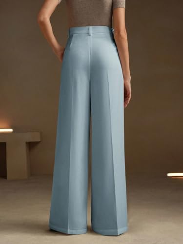 Image of KOTTY Women's High Waist Solid Color Hook and Bar Wide Leg Trousers Loose Comfort Trouser with Pockets