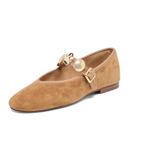 Ballet Flats for Women Round Toe Mary Jane Flats with Gold Adornments Elastic Strap Casual Dress Ballerina Shoes