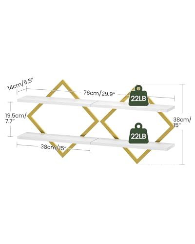 Image of CHOEZON Floating Shelves for Wall, Set of 2 Wall Mounted Shelves, 2-Tier Hanging Shelves, for Living Room, Bedroom, Kitchen, Office, Study, Gold and White TBJ01P2JW