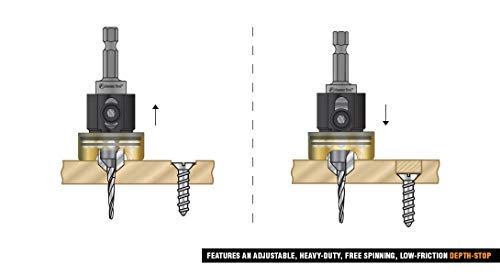 Amana Tool 55151 Carbide Tipped 82 Degree Countersink With Tapered Drill And Adjustable Depth Stop With No-Thrust Bb 3/8 D X 1/8 Drill D X 1/4 Inch Quick Release Hex Shk #TOP3
