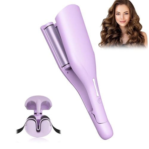 WDKXCN Rizador Pelo Ondas, 36mm Tenazas para Rizar el Pelo con 5 Temperaturas Ajustables, Antiquemaduras Ondulador de Pelo, Tenacillas para Rizar el Pelo para Todo Tipo de Cabello, Morado