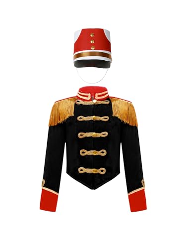 Kids Girls Circus Ringmaster Jacket Coat Fringed Epaulet Drummer Performance Jacket Coat with Hat