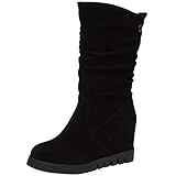 Altezza del tacco: 6 CM Zanpa Donne Casual Stivali Slouch alla caviglia Stivali Alti Slip On Stivali Polpaccio zeppa Inverno Shoes Suede Black Taglia 34