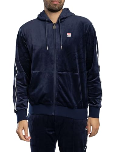 FILA Men's Italo Velour Zip Hoodie, Navy/Gardenia, XXL