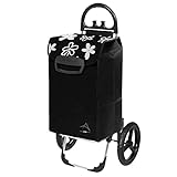 Kiley Einkaufstrolley XXL schwarz mit Blumendesign & großen Rädern - Einkaufswagen klappbar bis 50kg belastbar 78 Liter Volumen