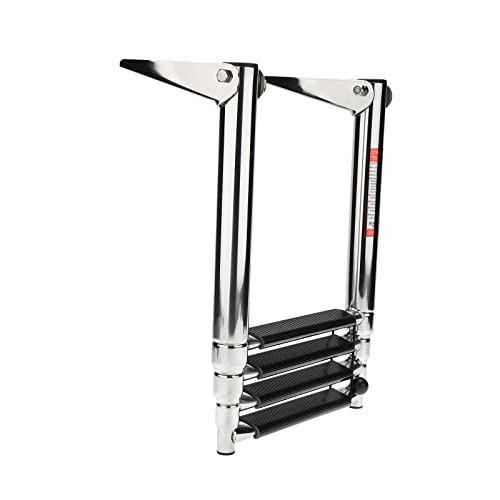 Mono-Gatari Boat Ladders 4 Step Folding 316 Stainless Steel Telescoping Boat Ladder Pontoon Boat Ladder With Retaining Strap Marine Yacht Ladder 900 Pound Capacity #TOP2