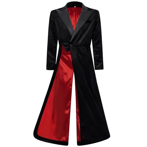 Generisch 2027 - Anorak de seda de terciopelo para hombre con hombreras puntiagudas, satén elegante, ropa formal casual, ropa de disfraz, Negro , S