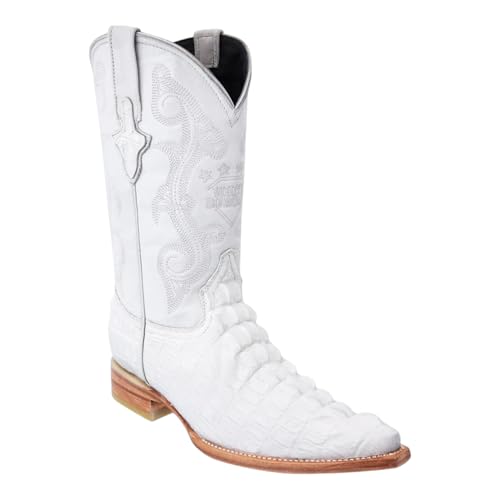 Mens White Diamonds Mens White Crocodile Print Snip Toe Cowboy Boots Imitacin Cocodrilo 3X Shaft Western Dress Boots for Weddings Concerts and Night Out (WhiteBlanco 12 US Footwear Size System Adult Men Numeric Medium 12)