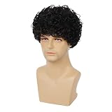 Sallcks Mens Short Curly Black Wig with Bang Cosplay Halloween Costume Party Wig Natural Synthetic...