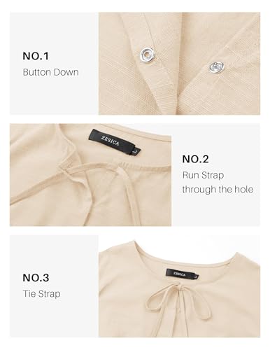 ZESICA Women's Dress Fall Long Puff Sleeve Self Tie Front Babydoll A Line Pleated Cute Mini Tunic Dresses 20254