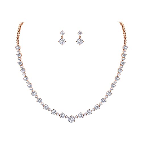 Ever Faith Women's Wedding Jewelry Rose Gold Plated White Full Round Cz Necklace Earrings Set #TOP26