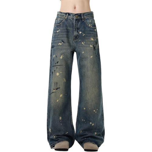 GUOYUXIAO Men's Jeans Retro Straight-Leg Denim Pants American-Style Washed Casual Pants Trouser for Men
