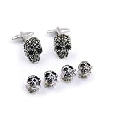 Black Skull Cufflinks and Shirt Studs Set for Men, Unique Gothic Accessories for Formal Wear and Special Occasions