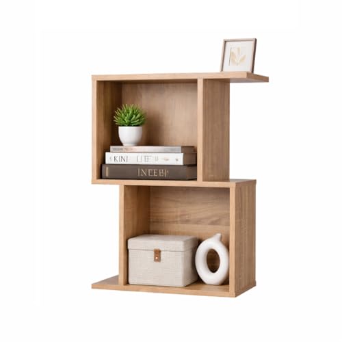 Image of 2 Cube Storage Organizer Wooden Bookshelf, 2 Cube Shelf Bookcase, Small Bookshelf Storage Organizer, 2 Cube Storage Shelf for Bedroom, Small Bookshelf for Living Room and Office (Natural, 2 Tier)