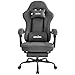 SUKIDA Gaming Stuhl Stoff, Ergonomischer Gaming Chair mit Fußstütze, Verstellbarer Racing Computerstuhl mit Lordosenstütze, Grau Ergonomisch PC-Stuhl