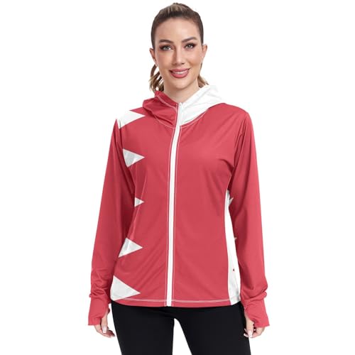 Bahrain Flag Womens UPF 50+ Sun Protection Hoodie Jacket Lightweight Long Sleeve Sun Shirt with Pocket Multicoloured
