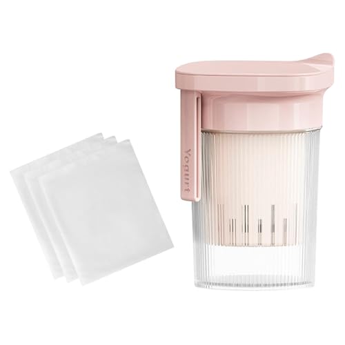 PETSOLA Colador de Yogur Griego, Tarro para Yogur Seco, Colador con Tapa, Utensilio de Cocina, Filtro de Leche para Té, Leche, Queso, Zumo, Sec, Rosa, Individual