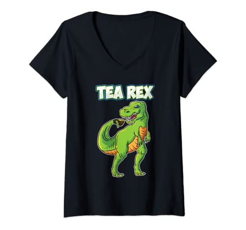 Donna Tea Rex Funny Tea Time Joke Dinosaur Tea Lover Dino T-Rex Maglietta con Collo a V