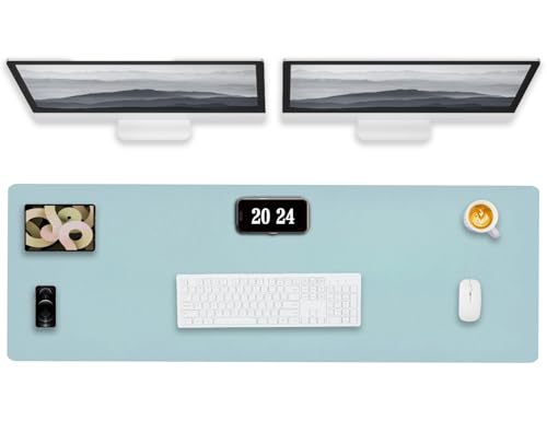 RHONZHAO Desk Pad Protector Office Desk Mat, Non-Slip Large Mouse Pad, Waterproof Desk Blotter Protector, Desk Pad for Keyboard and Mouse Writing Mat for Office and Home (Blue, 47"x17")