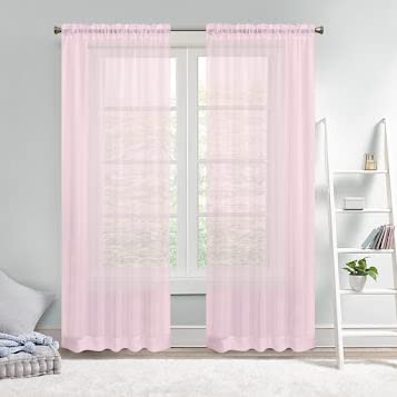 Megachest a pair of sheer Iris stripe pattern voile curtain with tie backs (Pink,W 56" x L 81" (2 Panels))