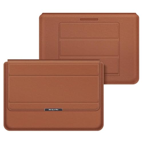 Image of TechTrendz Laptop Case Sleeve Stand Adjustable & Foldable, Universal Multi-Function PU Leather Laptop Sleeve Case for MacBook Neo, 13 /14 inch Laptop Bag with Heat Dissipation (Brown)