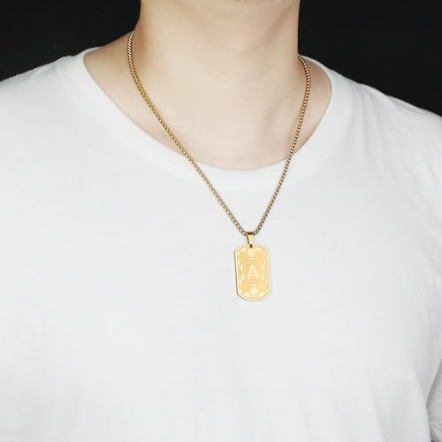 Soccer Initial A-Z Dog Tag Necklace for Men Soccer Charm Pendant Stainless Steel Chain 22+2 Inches Personalized Sports Athletes Jewelry Soccer Gift for Men4
