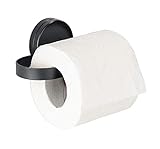 WENKO Static-Loc Plus Toilettenpapierhalter Pavia Schwarz, WC-Rollenhalter, Befestigen ohne bohren, sicherer Halt durch statische Haftung auf glatten, luftundurchlässigen Flächen, Stahl matt