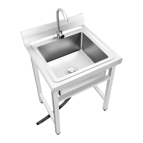Hanmorfarbi Évier simple autoportant avec robinet d'eau froide et chaude industrielle en acier...