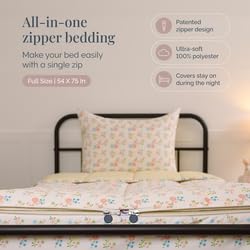 Image of Beddy's Flower and Gingham Durable Zipper Bedding for Kids - Bed in a Bag - Yellow Gingham Sheets with Floral Comforter - Includes 2 Pillowcases & 2 Shams - Easy to Make & Wash - Full