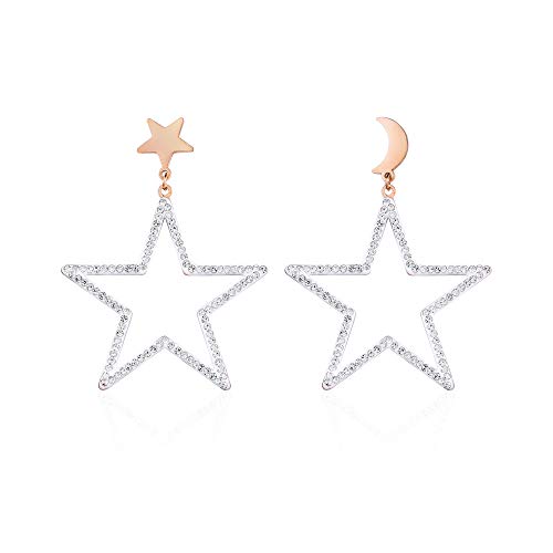 Jertom 14K Gold Plated Stud Earrings, Diamond Rhinestone Moon Star Drop Dangle Earrings, Fashion Jewelry for Women Girls (Rose Gold)