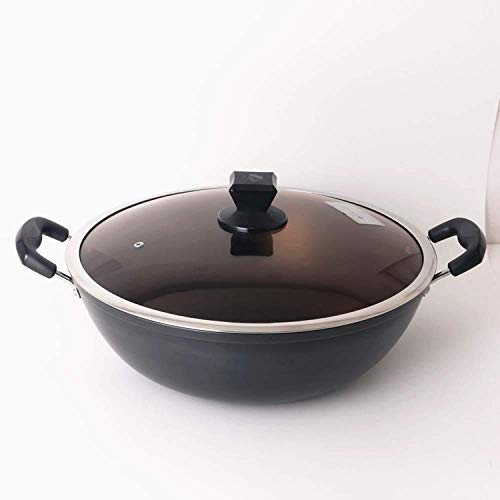 Wok de Hierro Fundido Negro 36 cm con Asas Anchas