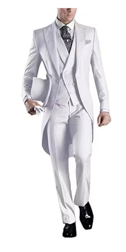 FLwuhui Long Tail Coat Mens 3 Pieces Suit Casual Formal Business Groomsmen White Burgundy Lapel Jacket Vest Pant for Wedding4