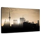 Elephant Stock - Toronto Skyline Sunset Silhouette Wall Art - Horizontal Canvas Wall Art - Living Room Wall Decor - Photography Toronto City Canvas Art - Black And Gray Decor by Brian Carson - 12" x 8"